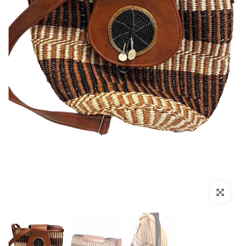 Brown and Tan Woven Shoulder Bag